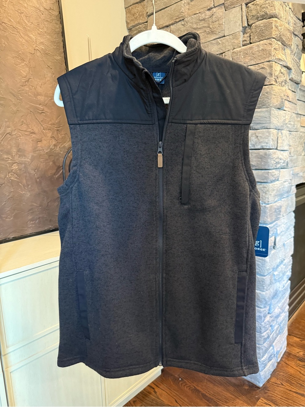 Men's Navy/Charcoal Fleece Vest with Quilted Yoke